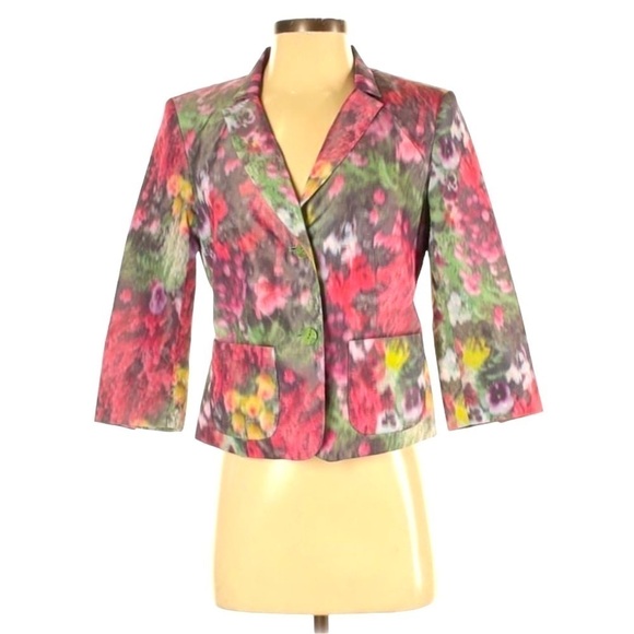 Peter Nygard Petites Pink Floral Short Lined Blazer Pockets Sz 4 - Picture 1 of 12